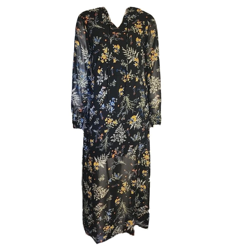 Venus Dress Womens Size XS‎ Black Floral Sheer Lined Long Sleeve Pullover